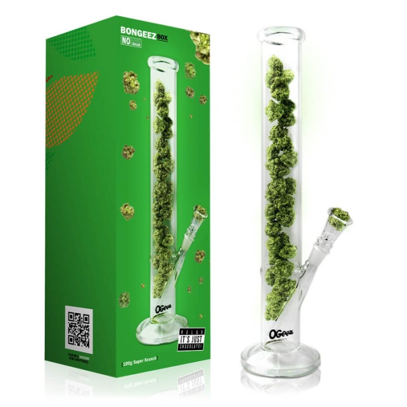 Ogeez Glass Bong 35cm with Cannabis Shaped Chocolate THC Free (100g)