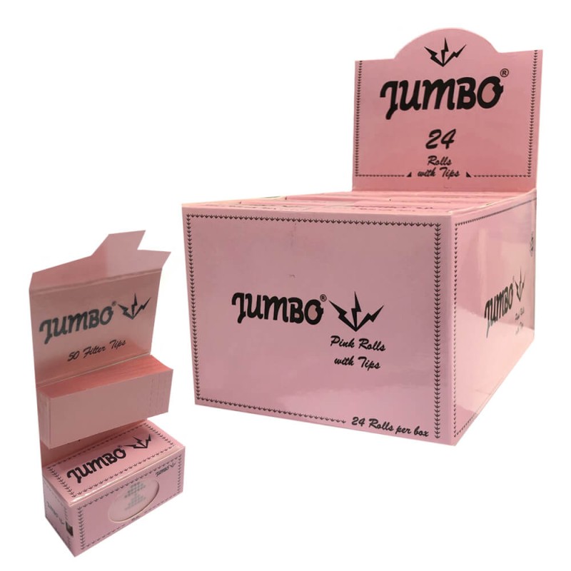 Jumbo Pink Roll Rolling Ppapers Tips 24pack Box